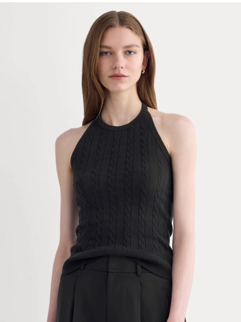 Everlane The Cable Halter in Cotton Cashmere, Black, Small